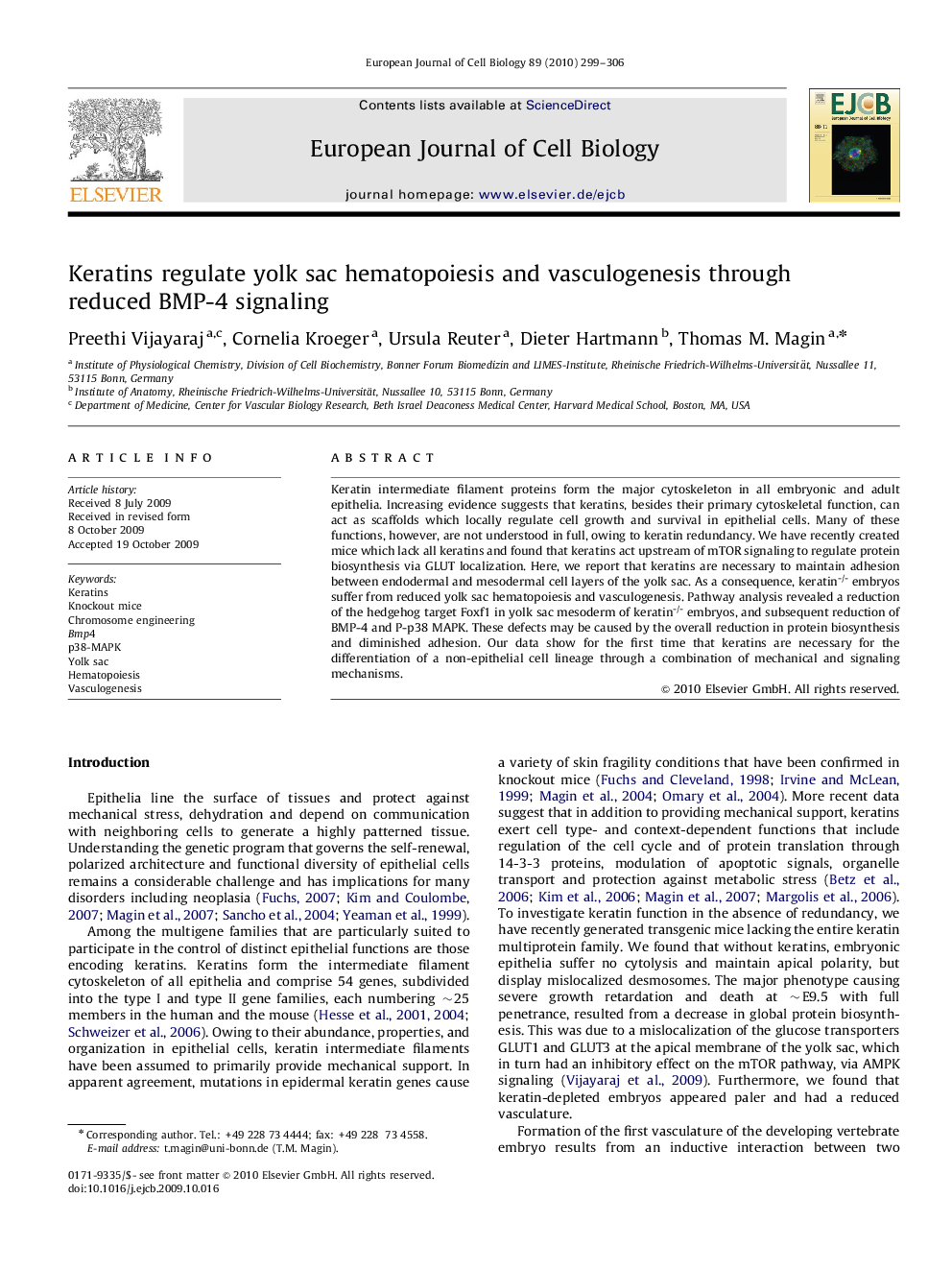 عکس صفحه اول مقاله: Keratins regulate yolk sac hematopoiesis and vasculogenesis through reduced BMP-4 signaling Keratins regulate yolk sac hematopoiesis and vasculogenesis through reduced BMP-4 signaling