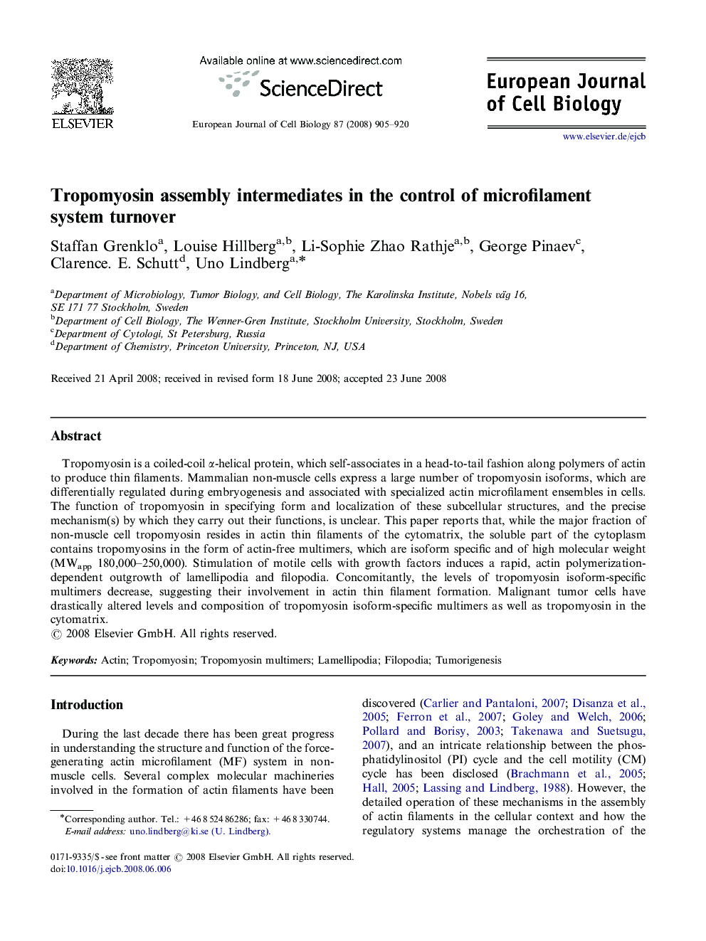 Tropomyosin assembly intermediates in the control of microfilament system turnover