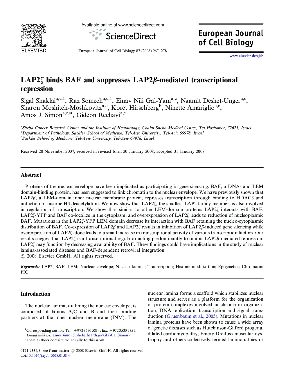 LAP2ζ binds BAF and suppresses LAP2β-mediated transcriptional repression