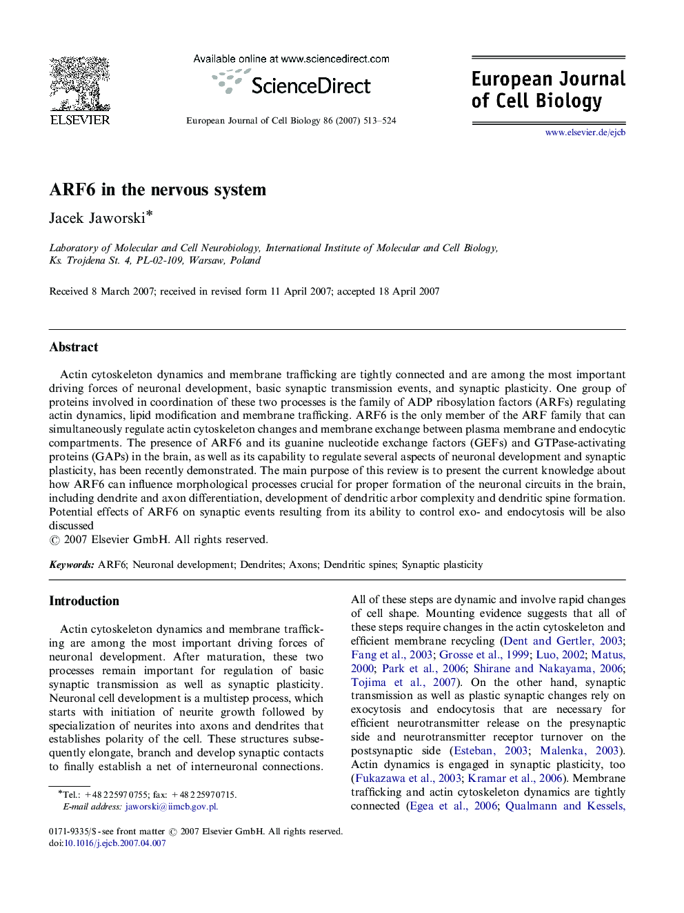 ARF6 in the nervous system