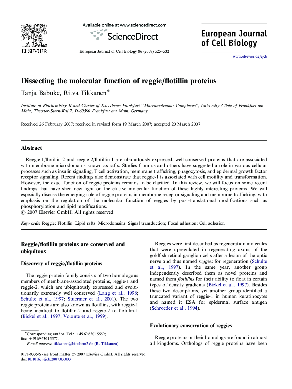 Dissecting the molecular function of reggie/flotillin proteins