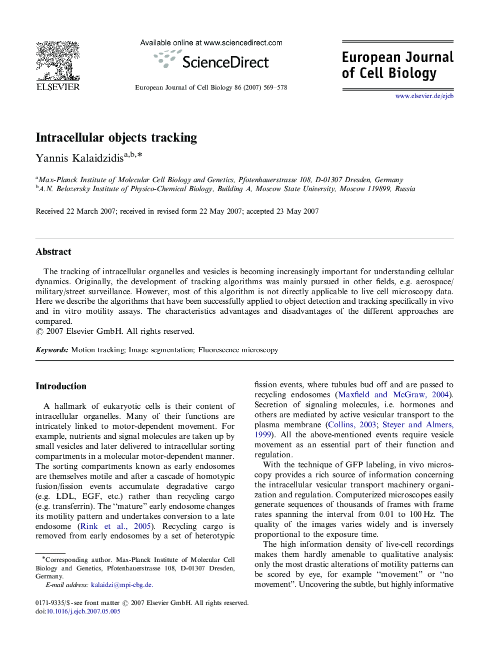 Intracellular objects tracking