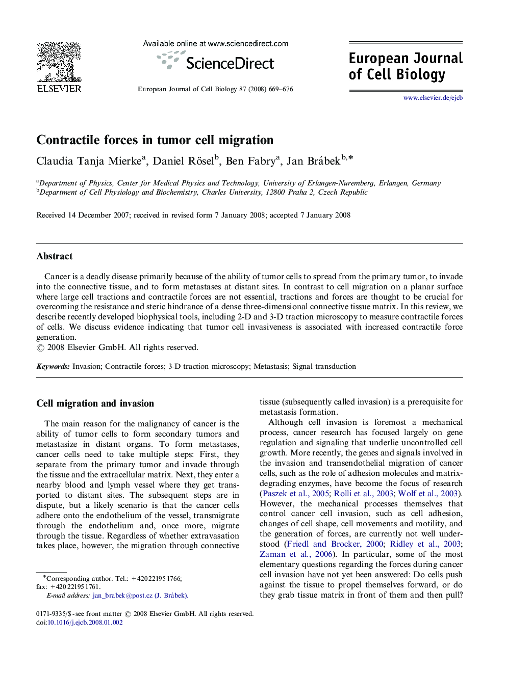 Contractile forces in tumor cell migration