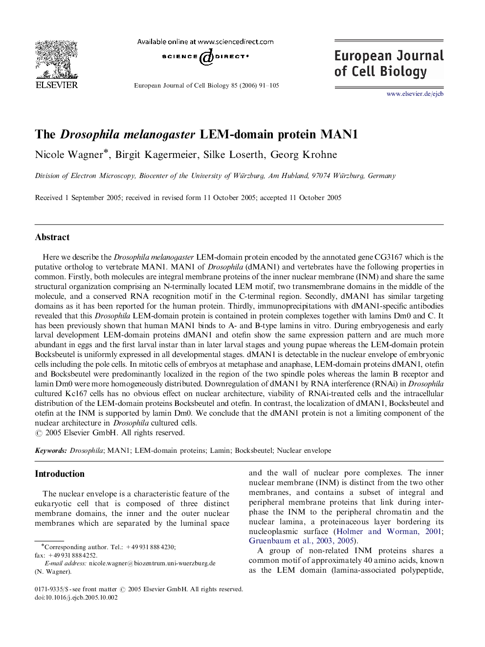 The Drosophila melanogaster LEM-domain protein MAN1