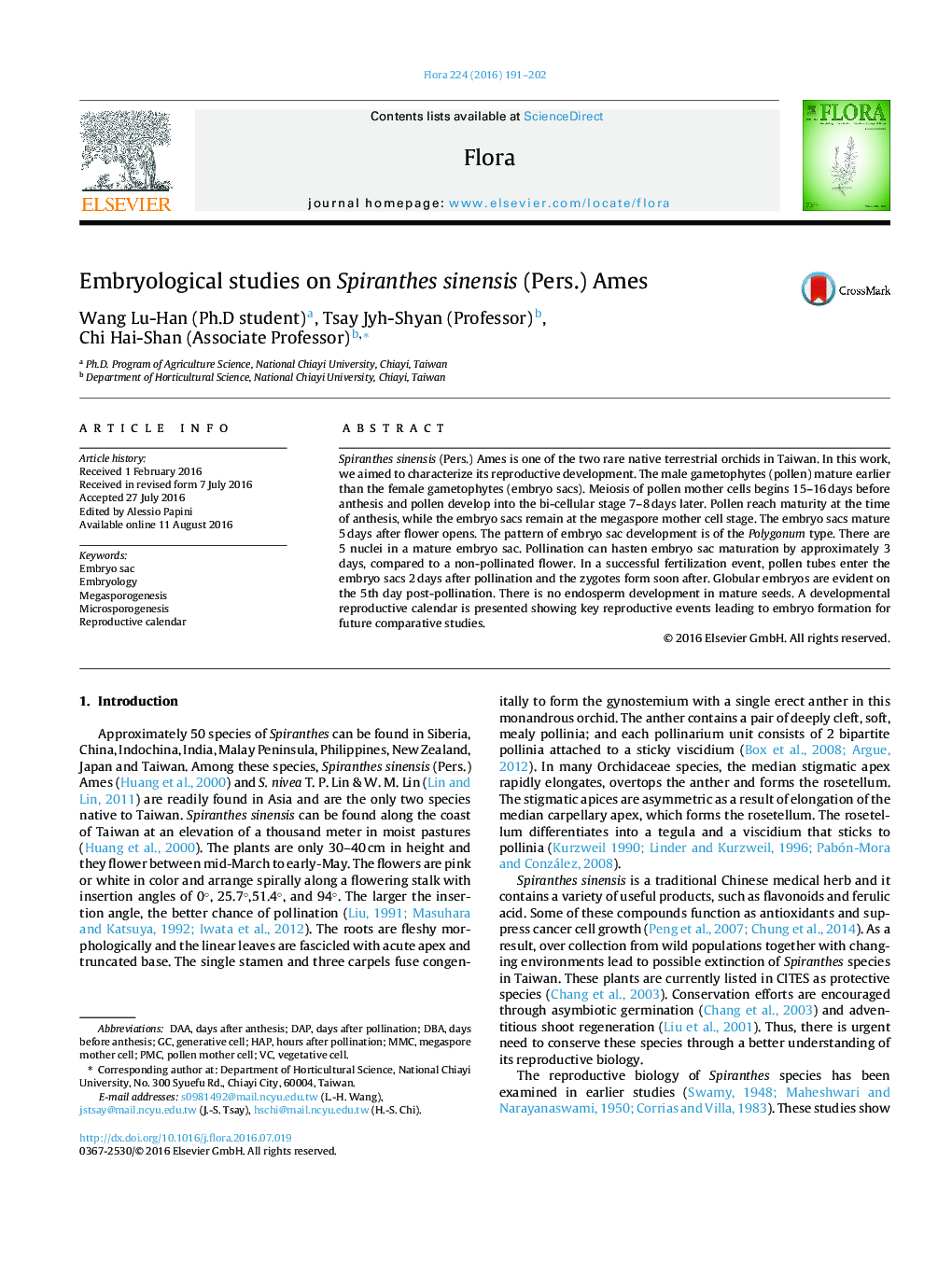 Embryological studies on Spiranthes sinensis (Pers.) Ames