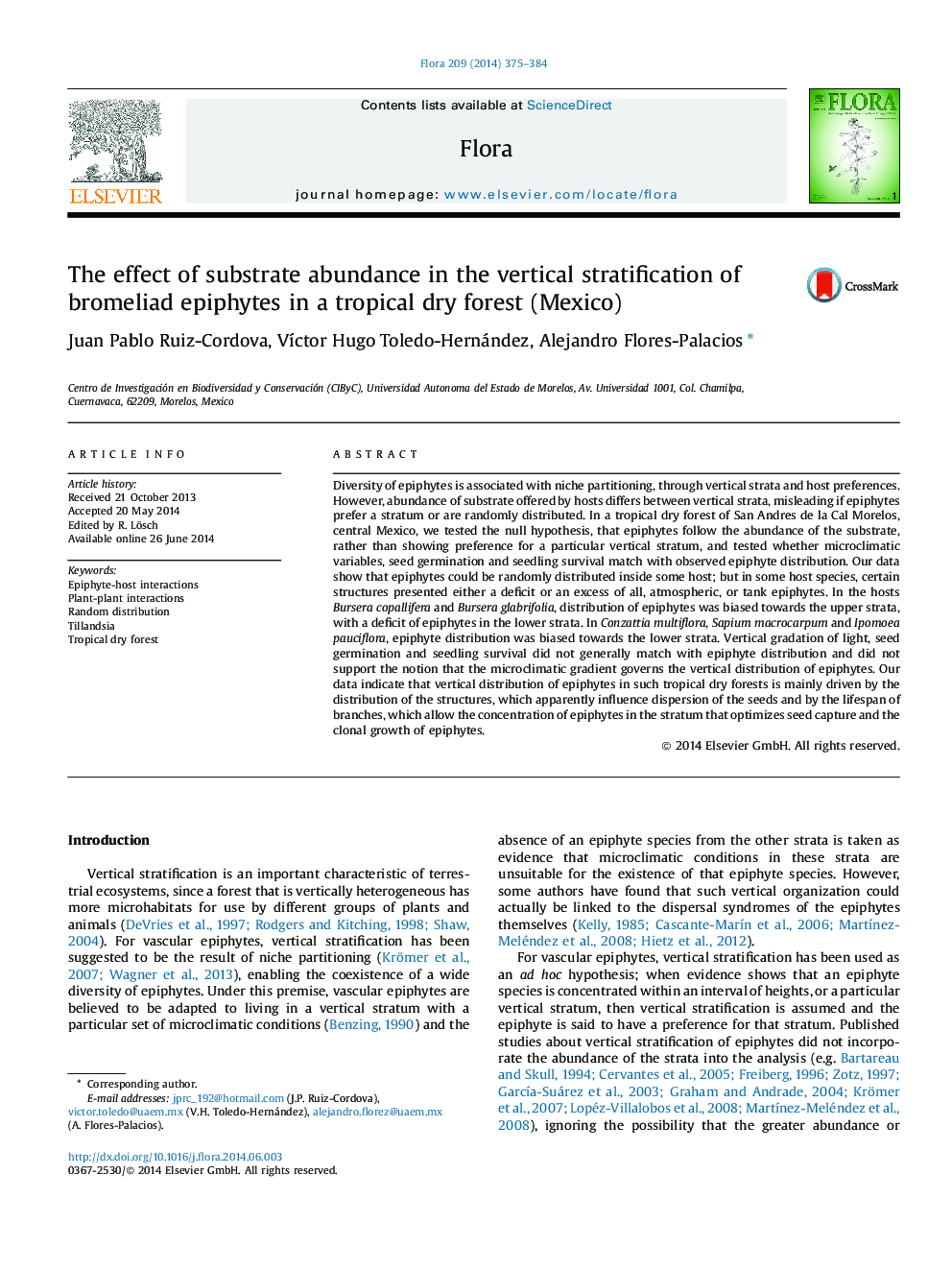 The effect of substrate abundance in the vertical stratification of bromeliad epiphytes in a tropical dry forest (Mexico)