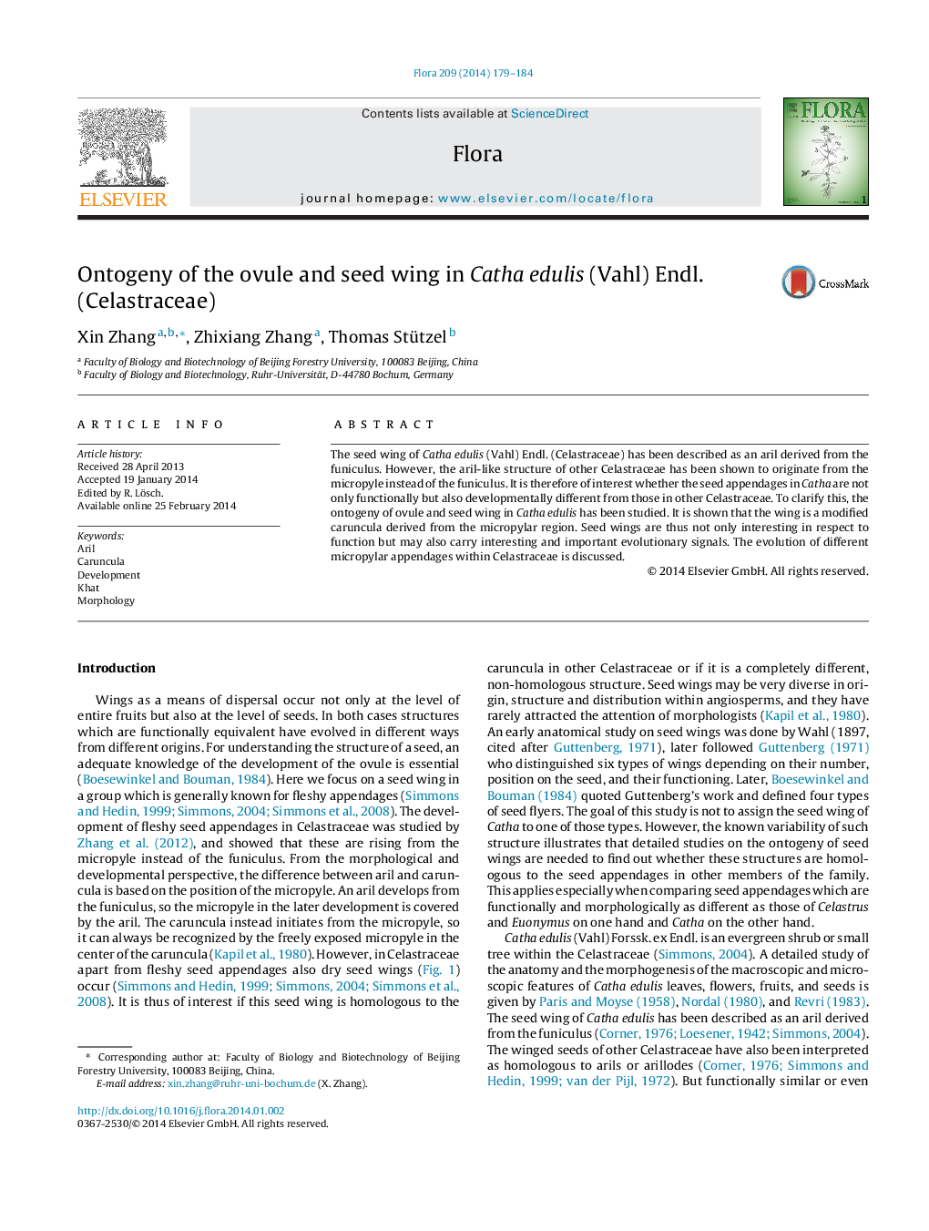 Ontogeny of the ovule and seed wing in Catha edulis (Vahl) Endl. (Celastraceae)