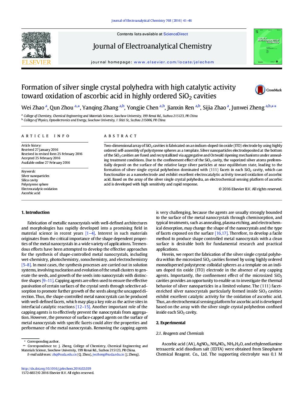 Formation of silver single crystal polyhedra with high catalytic activity toward oxidation of ascorbic acid in highly ordered SiO2 cavities