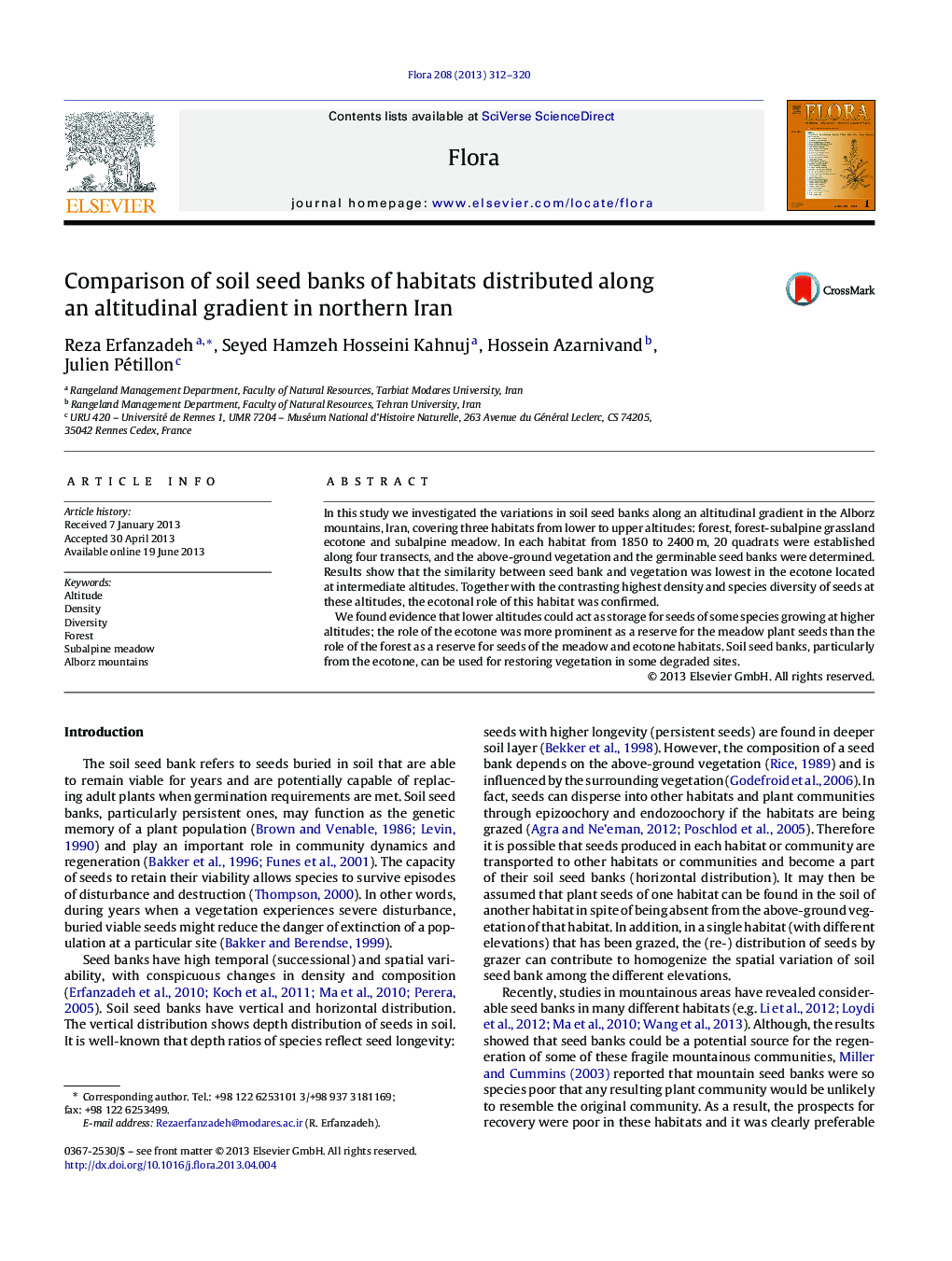 Comparison of soil seed banks of habitats distributed along an altitudinal gradient in northern Iran