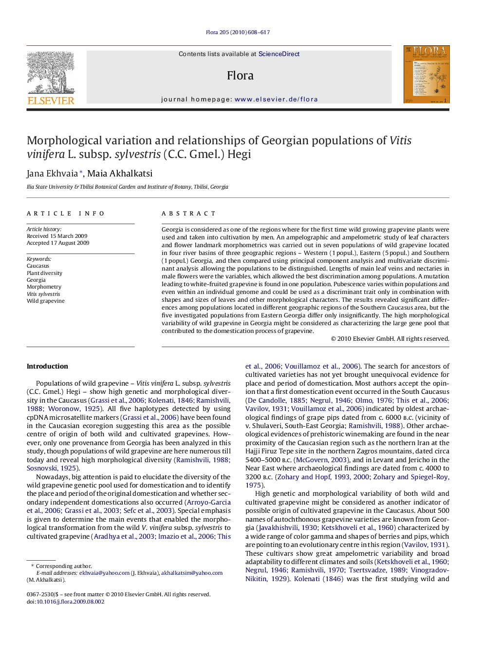 Morphological variation and relationships of Georgian populations of Vitis vinifera L. subsp. sylvestris (C.C. Gmel.) Hegi