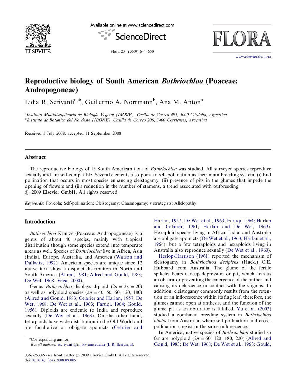 Reproductive biology of South American Bothriochloa (Poaceae: Andropogoneae)