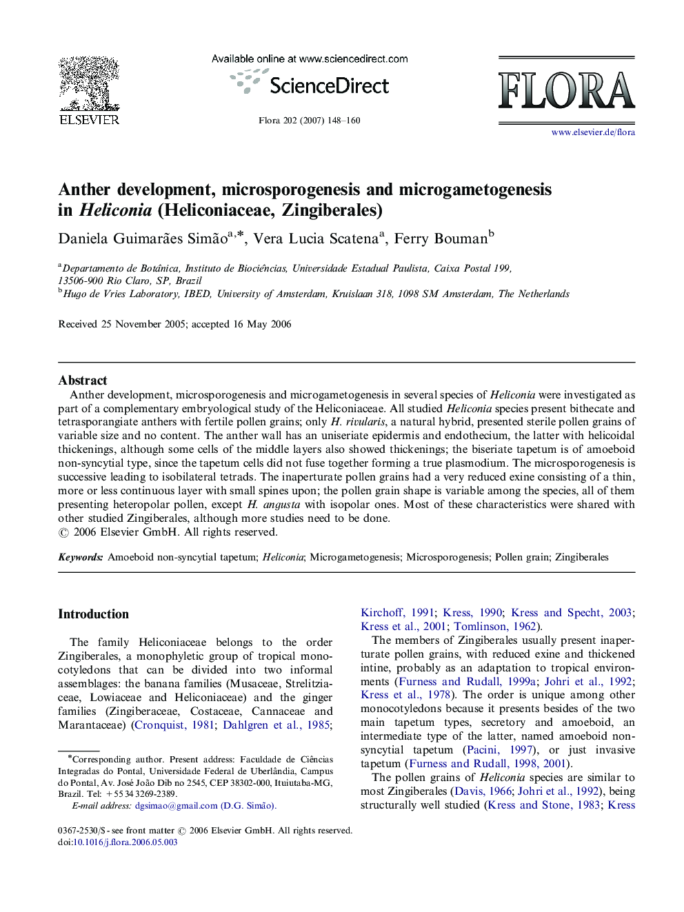 Anther development, microsporogenesis and microgametogenesis in Heliconia (Heliconiaceae, Zingiberales)