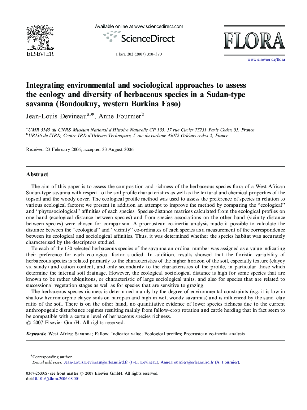 Integrating environmental and sociological approaches to assess the ecology and diversity of herbaceous species in a Sudan-type savanna (Bondoukuy, western Burkina Faso)