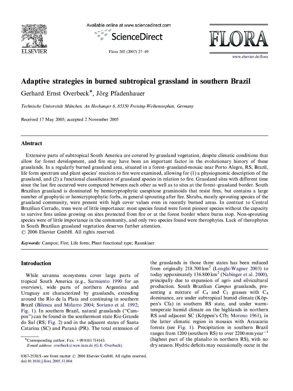 Adaptive strategies in burned subtropical grassland in southern Brazil