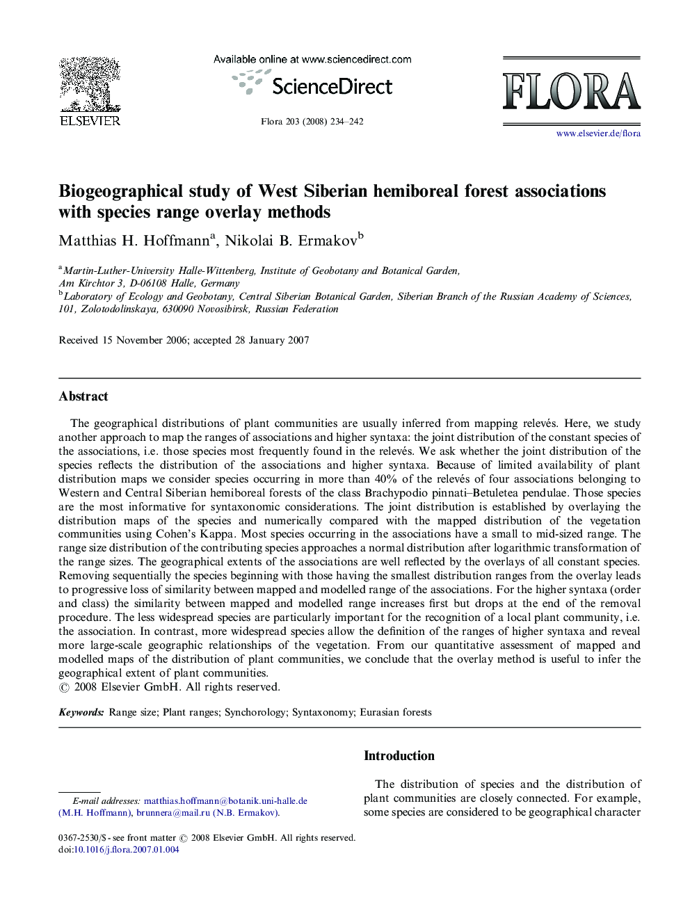 Biogeographical study of West Siberian hemiboreal forest associations with species range overlay methods