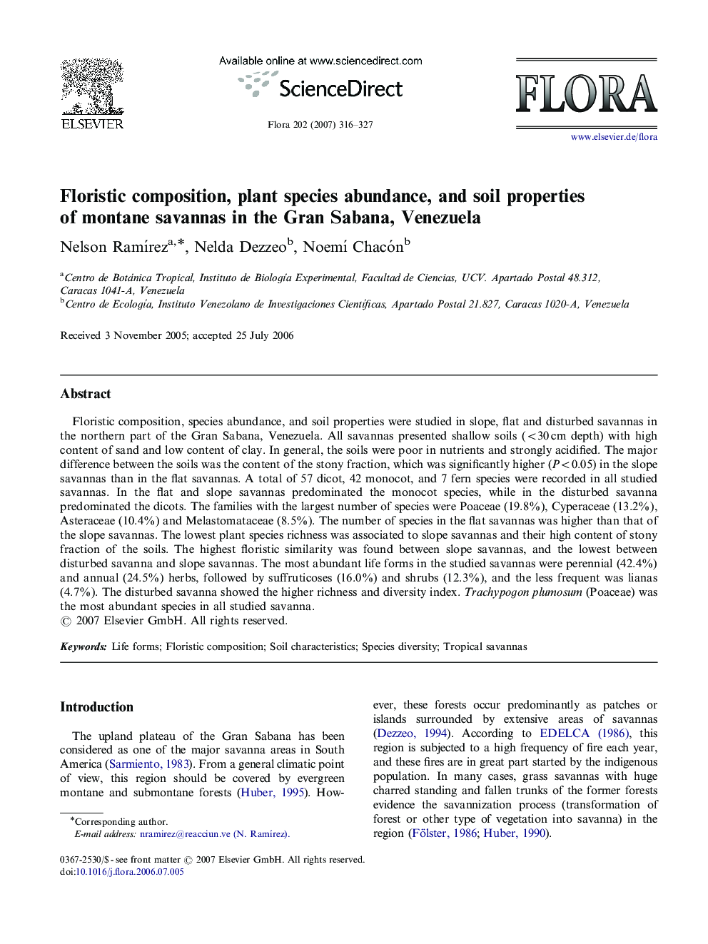 Floristic composition, plant species abundance, and soil properties of montane savannas in the Gran Sabana, Venezuela