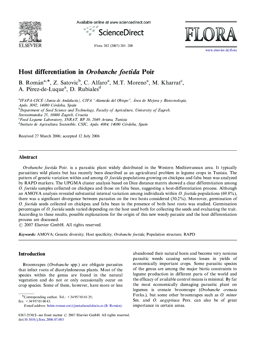 Host differentiation in Orobanche foetida Poir