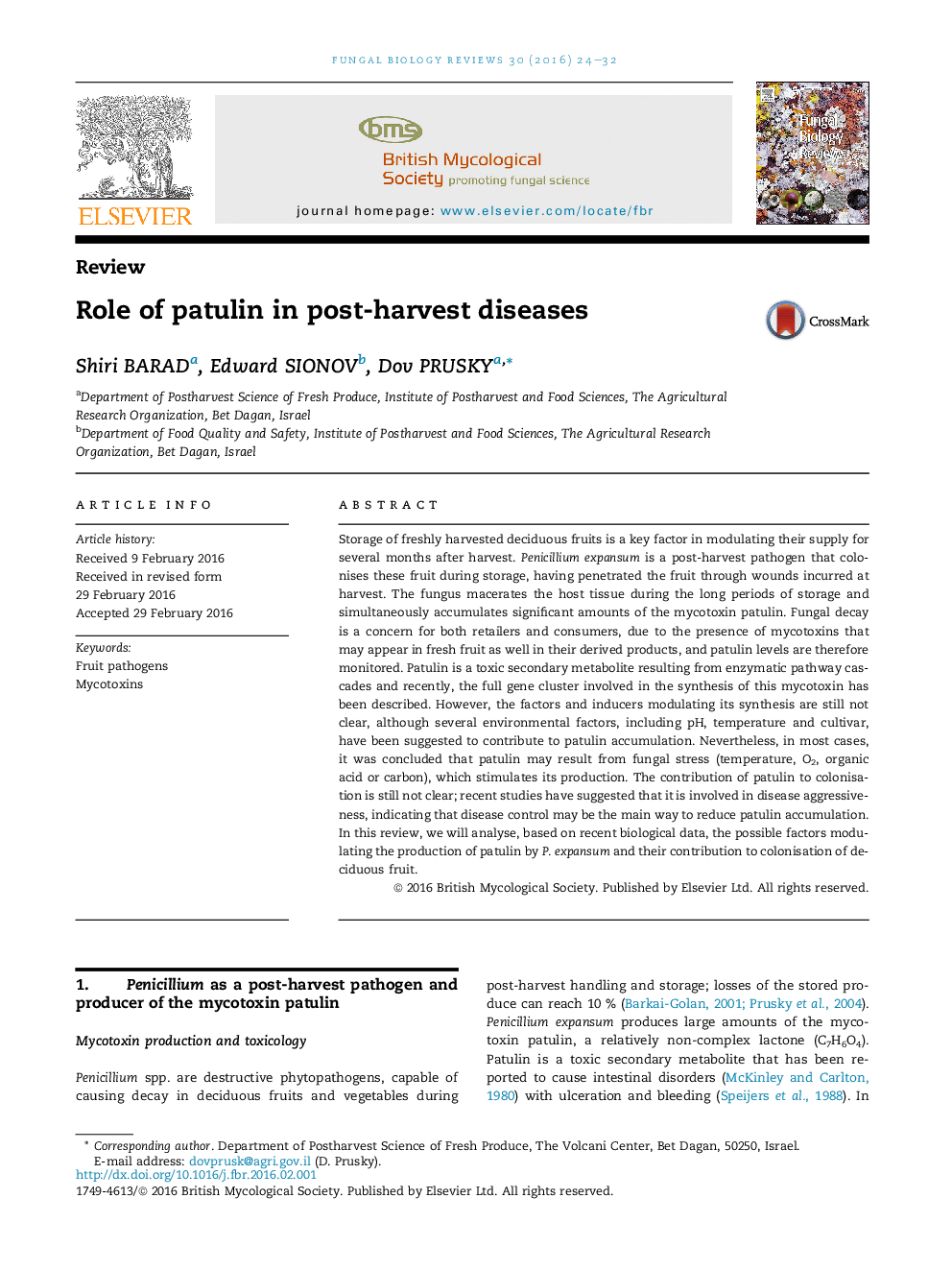 Role of patulin in post-harvest diseases