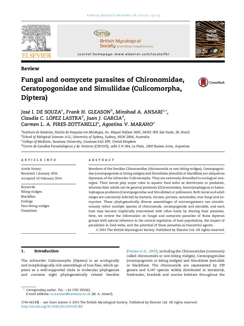 Fungal and oomycete parasites of Chironomidae, Ceratopogonidae and Simuliidae (Culicomorpha, Diptera)