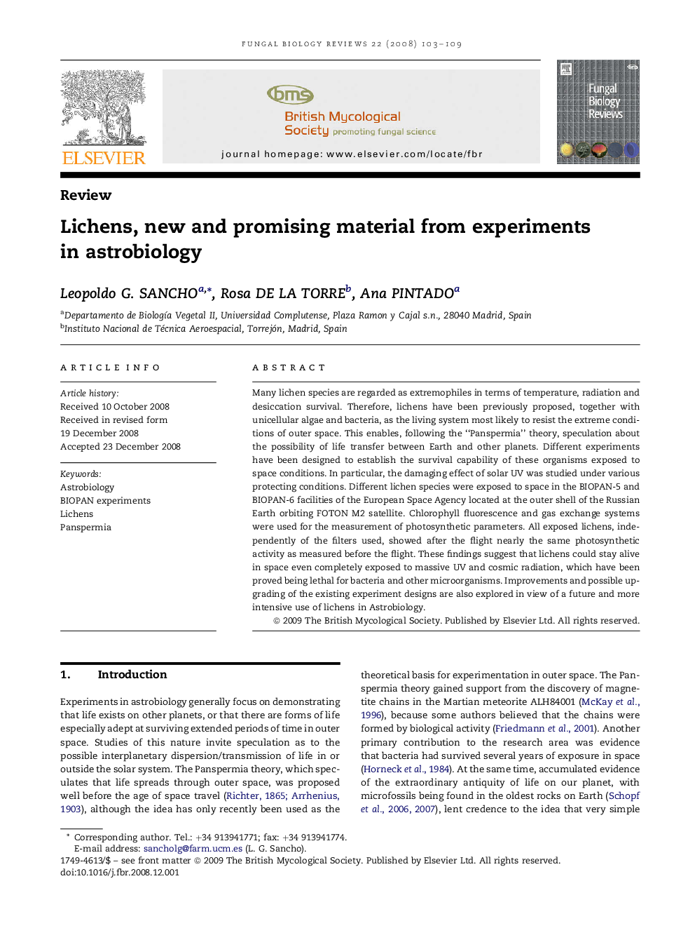 Lichens, new and promising material from experiments in astrobiology