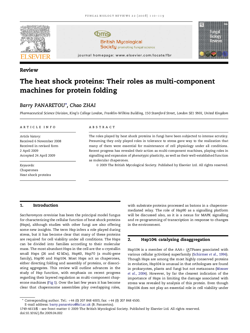 عکس صفحه اول مقاله: The heat shock proteins: Their roles as multi-component machines for protein folding The heat shock proteins: Their roles as multi-component machines for protein folding