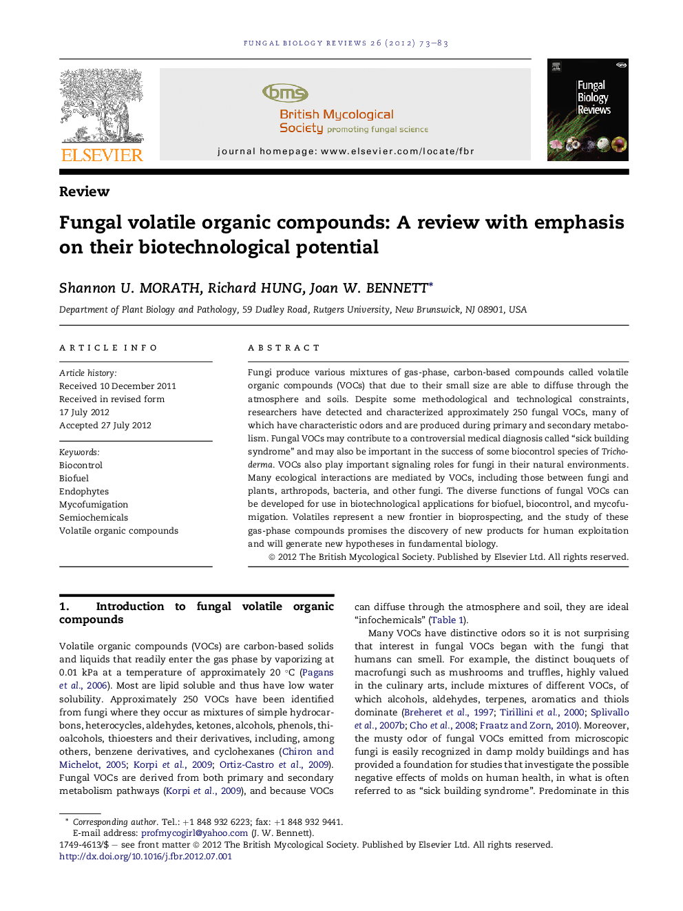 Fungal volatile organic compounds: A review with emphasis on their biotechnological potential