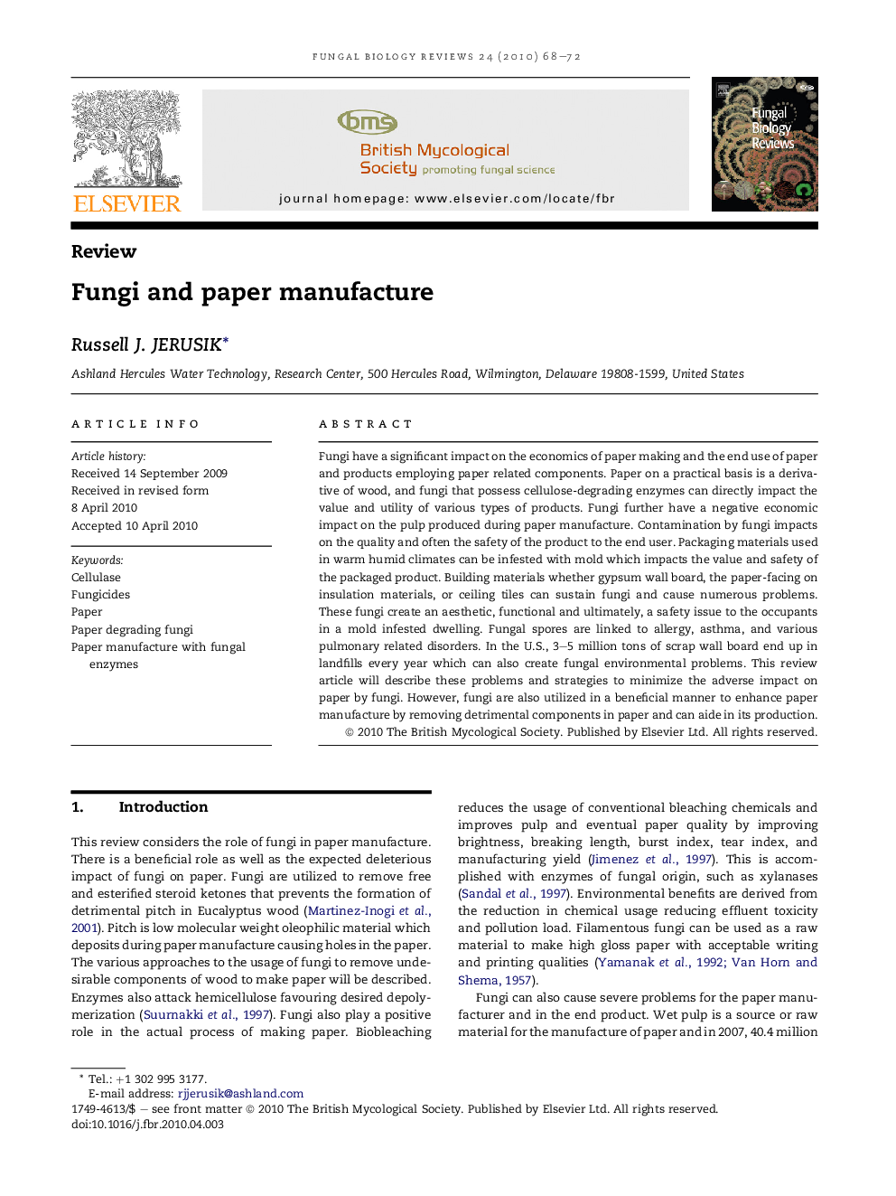 Fungi and paper manufacture