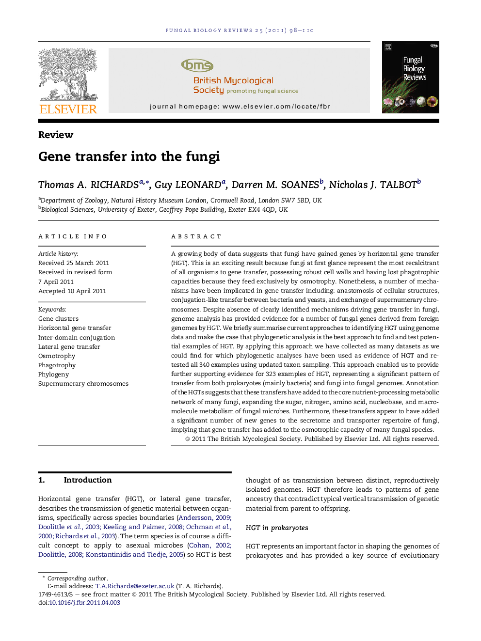 Gene transfer into the fungi