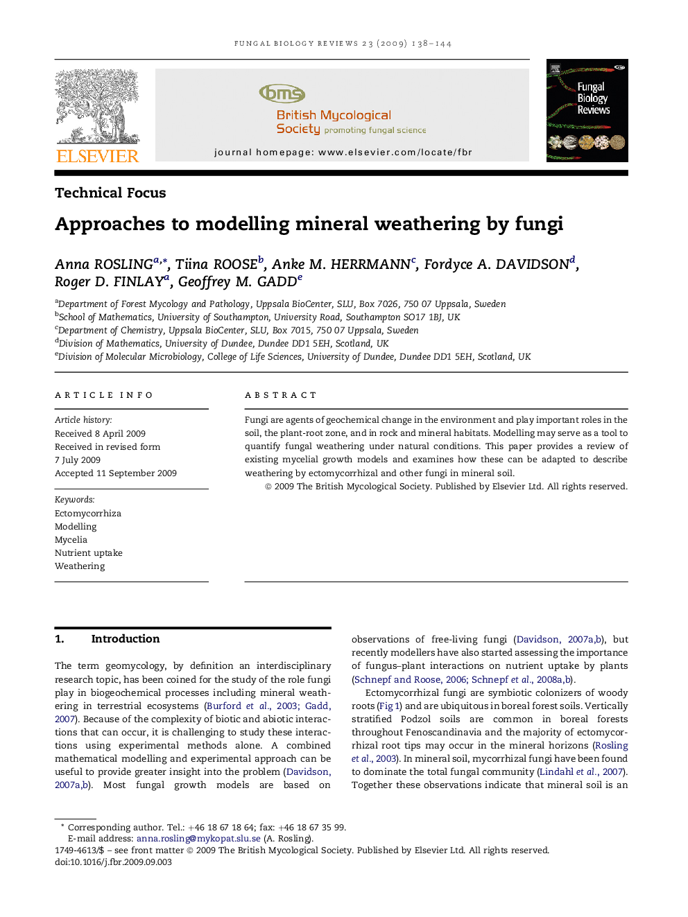 Approaches to modelling mineral weathering by fungi