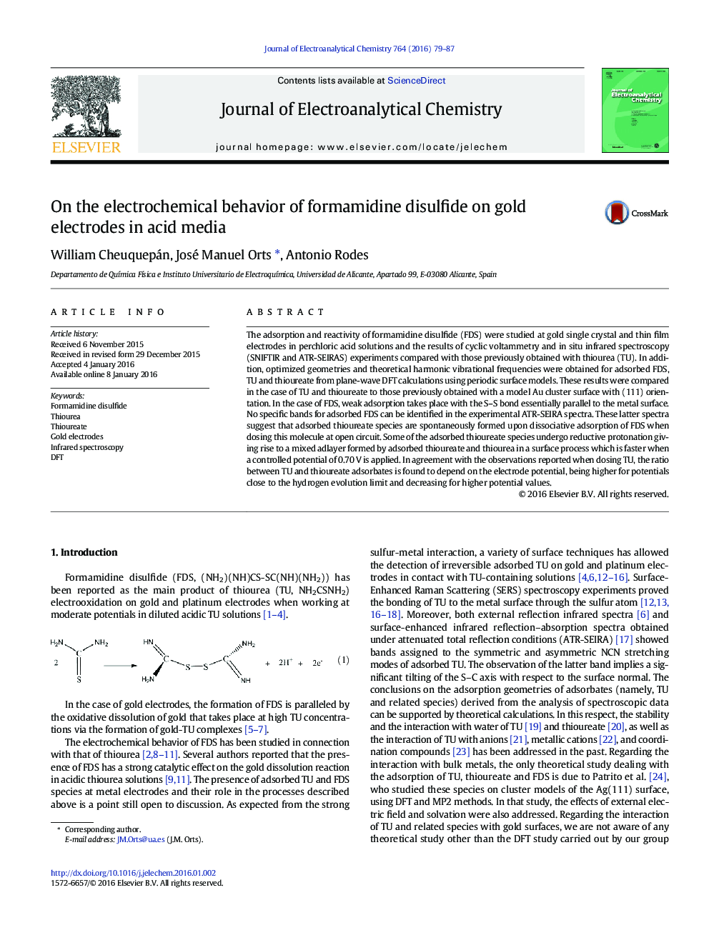 در رفتار الکتروشیمیایی فرمول آمیدین دی سولفید بر روی الکترودهای طلا در رسانه های اسیدی 