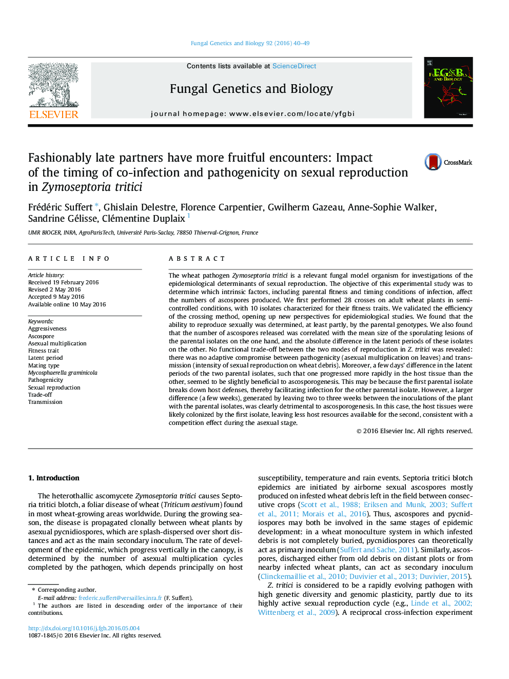 Fashionably late partners have more fruitful encounters: Impact of the timing of co-infection and pathogenicity on sexual reproduction in Zymoseptoria tritici