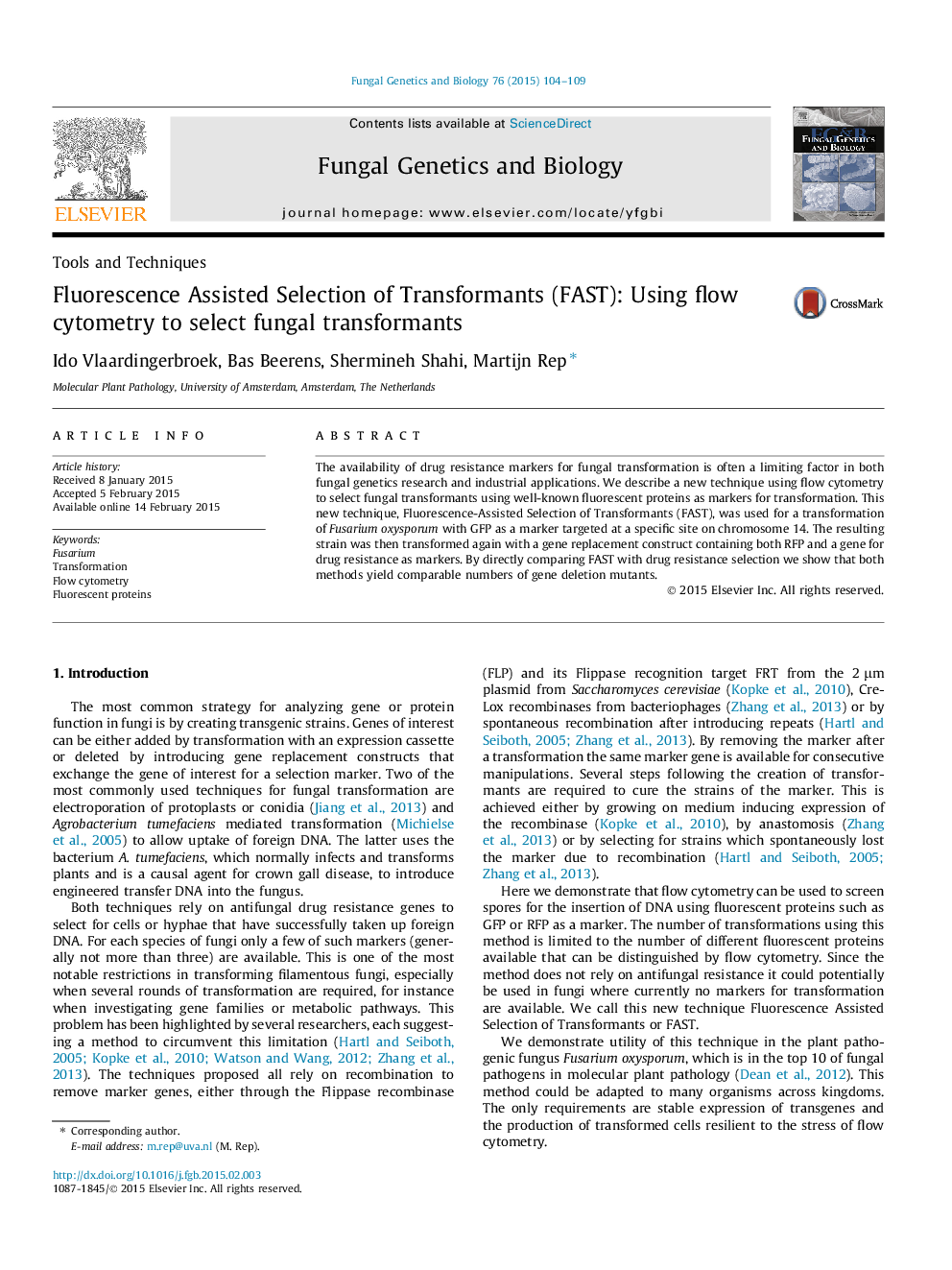 Fluorescence Assisted Selection of Transformants (FAST): Using flow cytometry to select fungal transformants