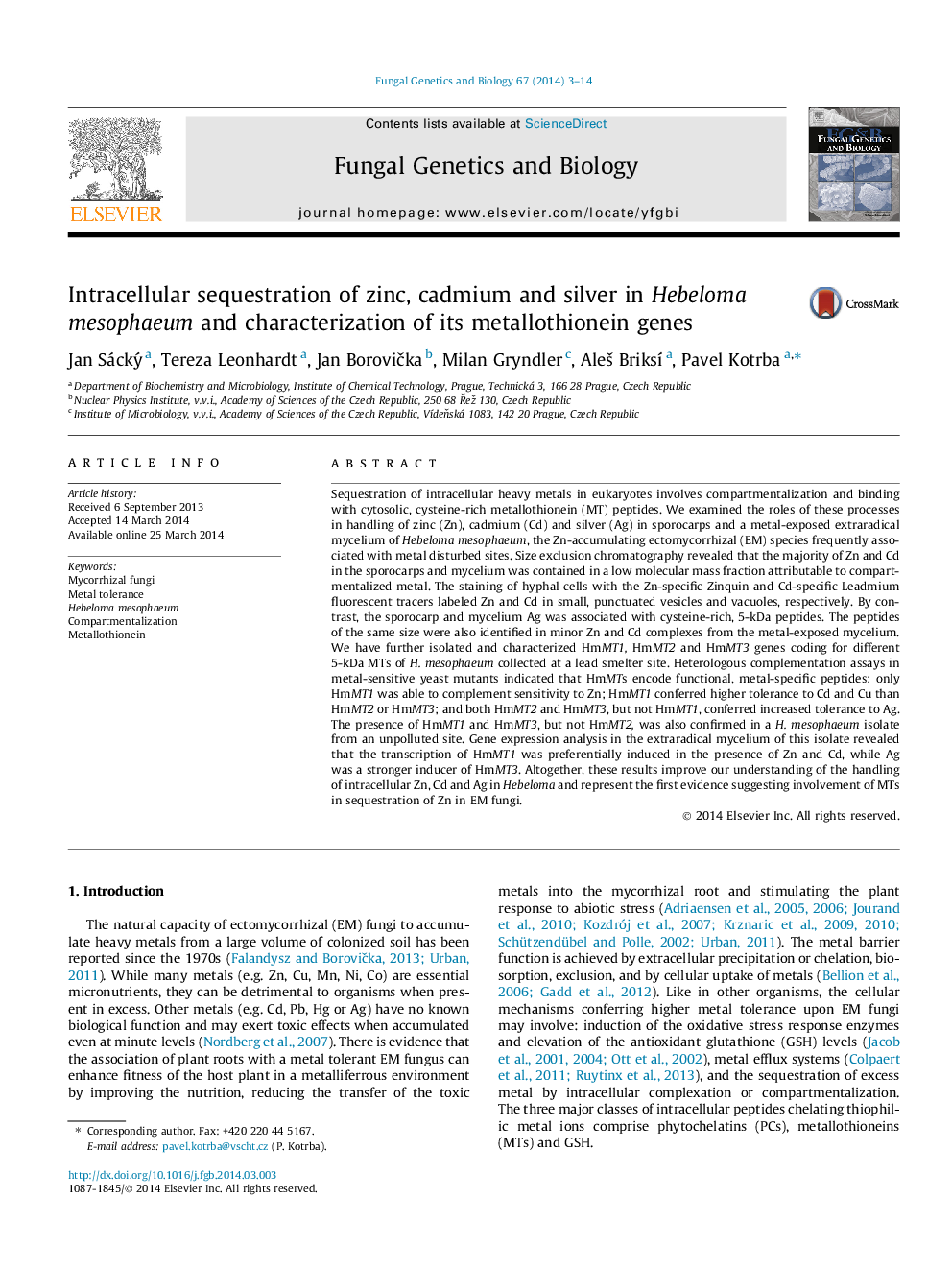 Intracellular sequestration of zinc, cadmium and silver in Hebeloma mesophaeum and characterization of its metallothionein genes