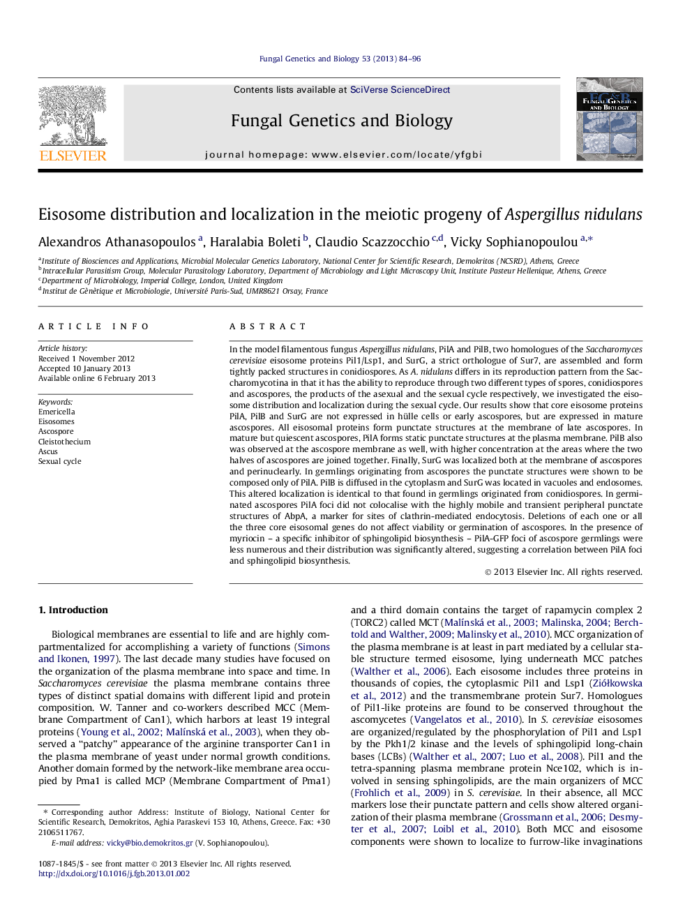 Eisosome distribution and localization in the meiotic progeny of Aspergillus nidulans