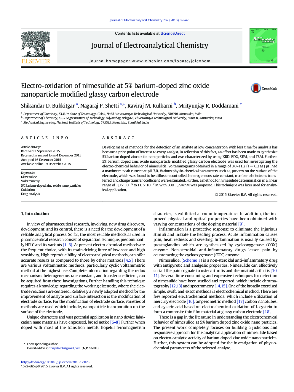 Electro-oxidation of nimesulide at 5% barium-doped zinc oxide nanoparticle modified glassy carbon electrode