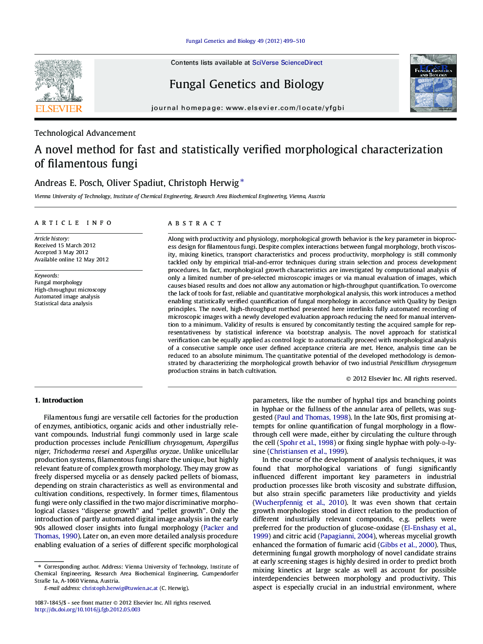 A novel method for fast and statistically verified morphological characterization of filamentous fungi