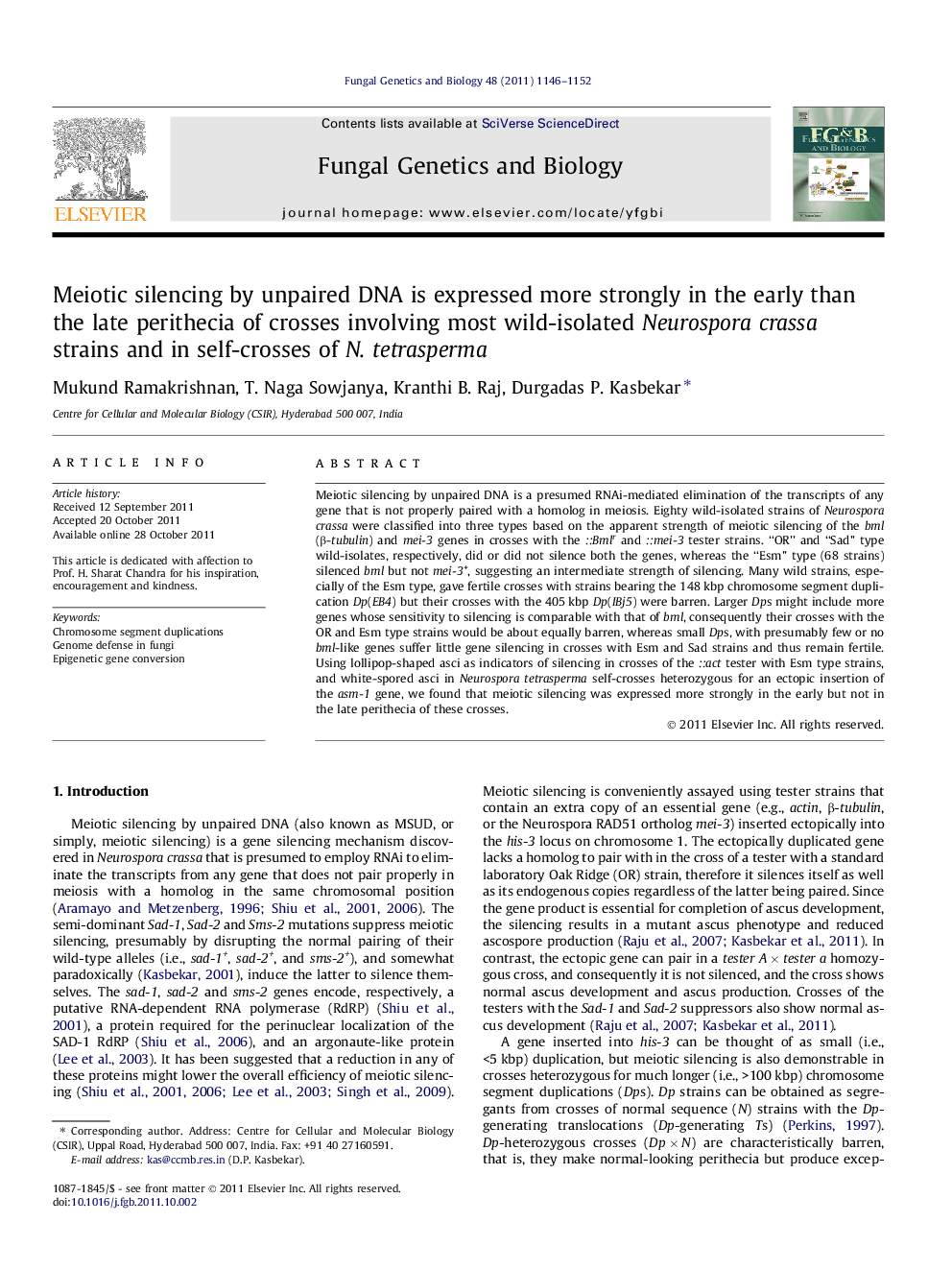 Meiotic silencing by unpaired DNA is expressed more strongly in the early than the late perithecia of crosses involving most wild-isolated Neurospora crassa strains and in self-crosses of N. tetrasperma