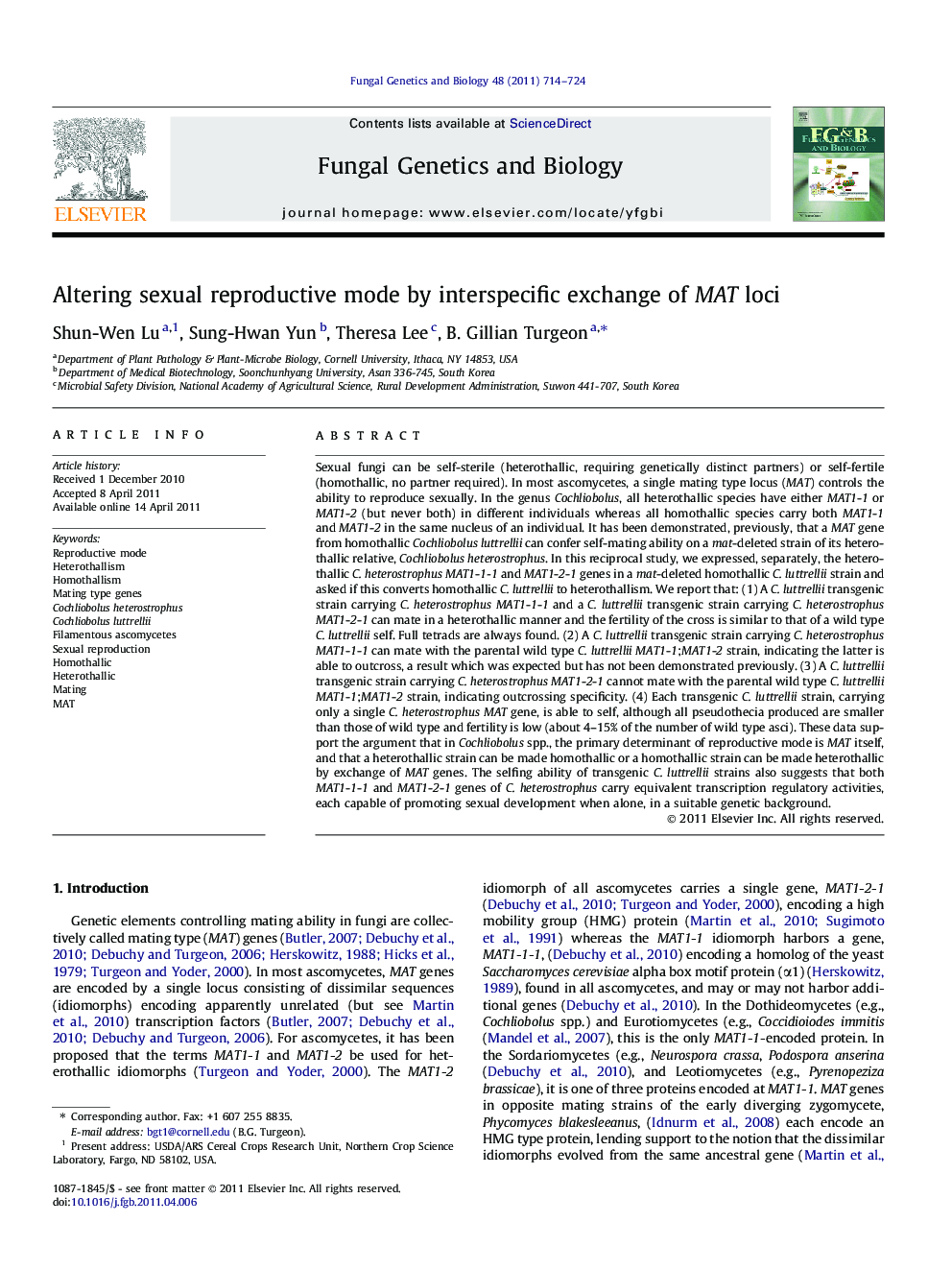 Altering sexual reproductive mode by interspecific exchange of MAT loci