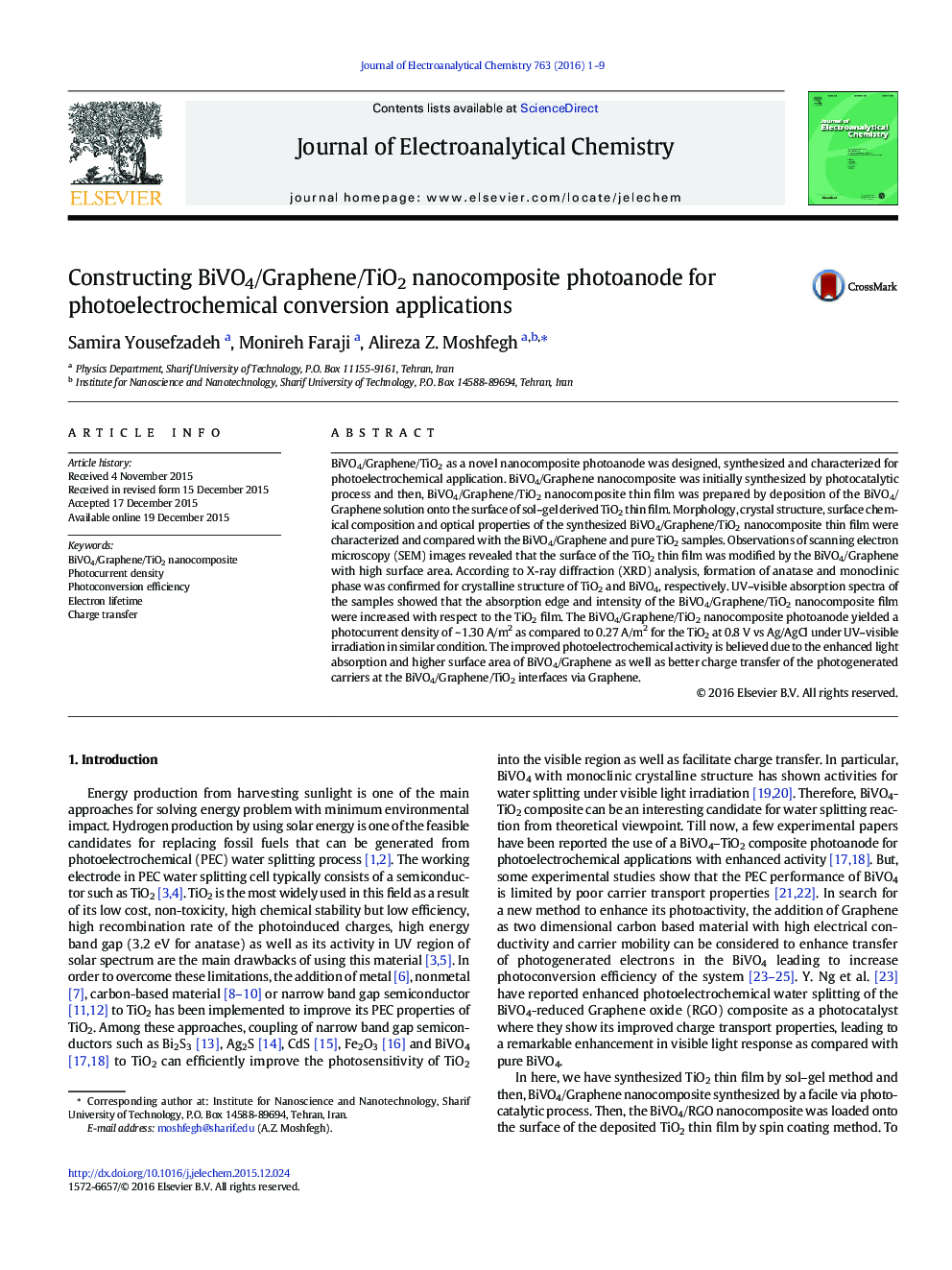 Constructing BiVO4/Graphene/TiO2 nanocomposite photoanode for photoelectrochemical conversion applications