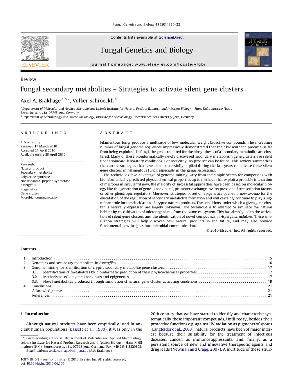 Fungal secondary metabolites – Strategies to activate silent gene clusters