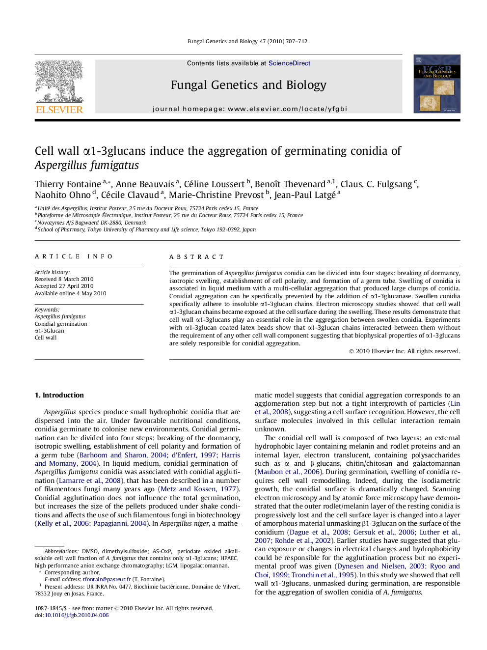 Cell wall α1-3glucans induce the aggregation of germinating conidia of Aspergillus fumigatus