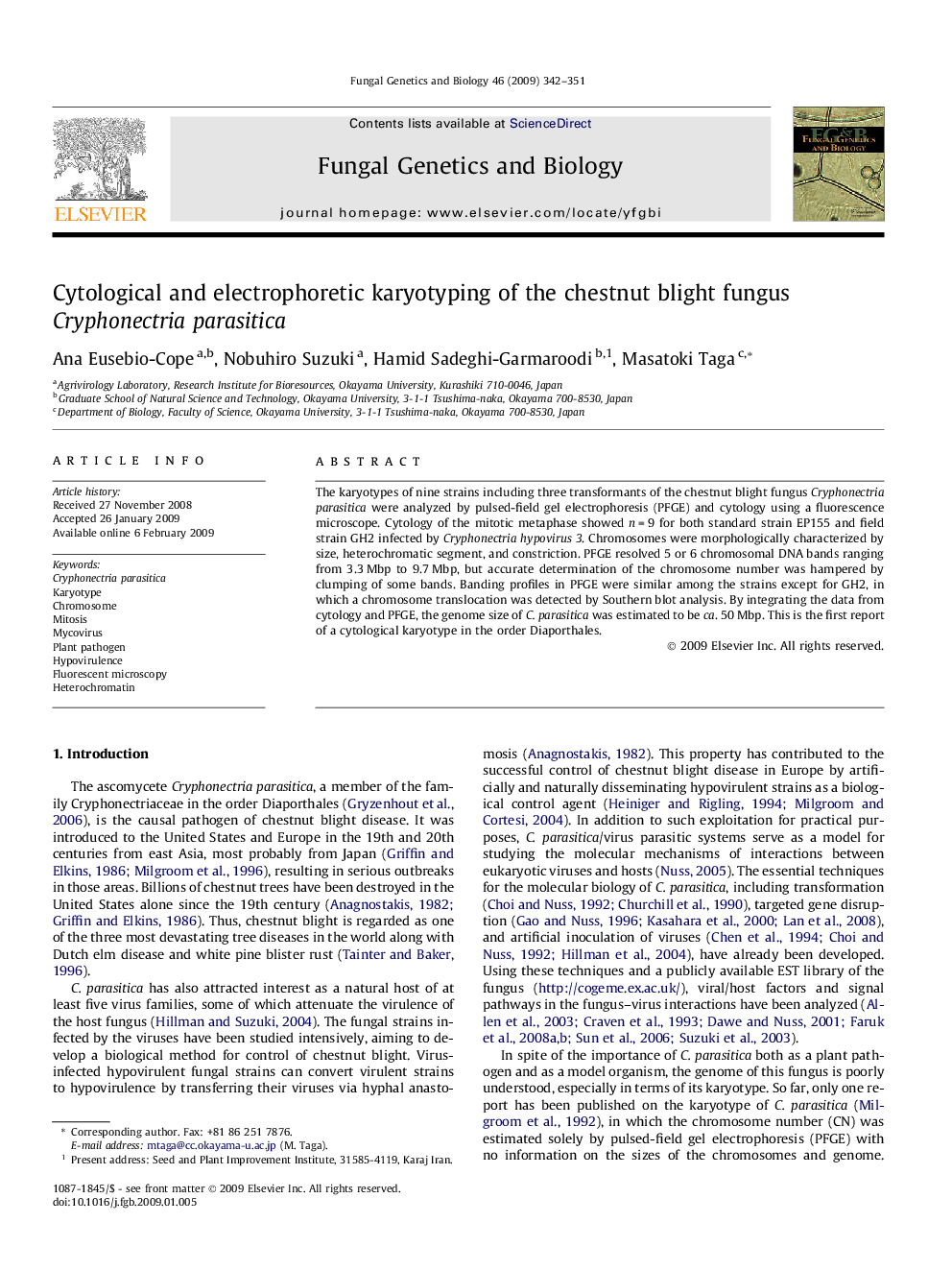 Cytological and electrophoretic karyotyping of the chestnut blight fungus Cryphonectria parasitica