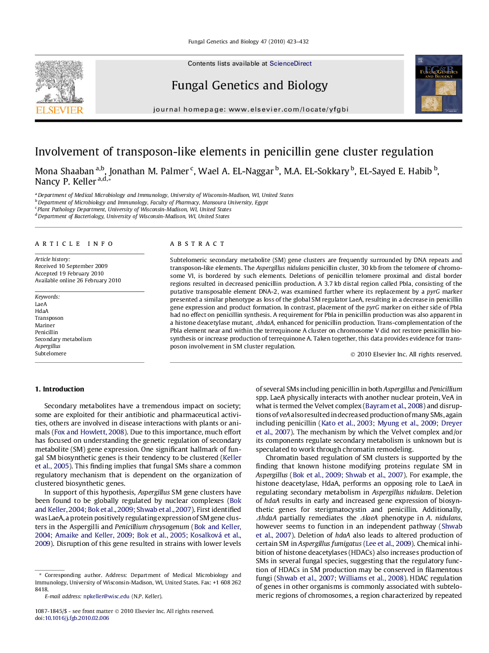 Involvement of transposon-like elements in penicillin gene cluster regulation