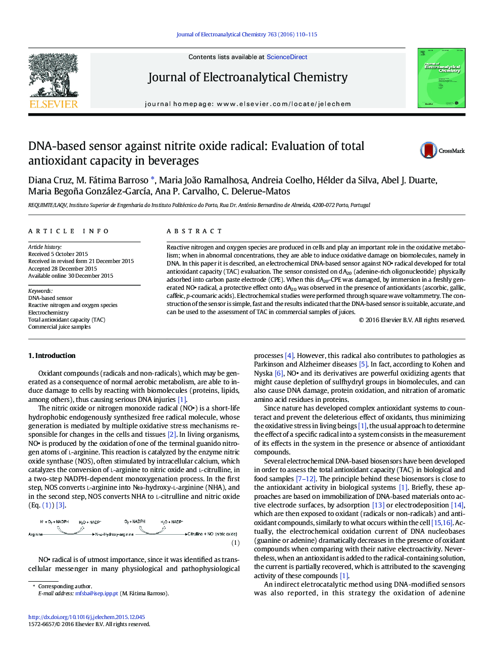 DNA-based sensor against nitrite oxide radical: Evaluation of total antioxidant capacity in beverages