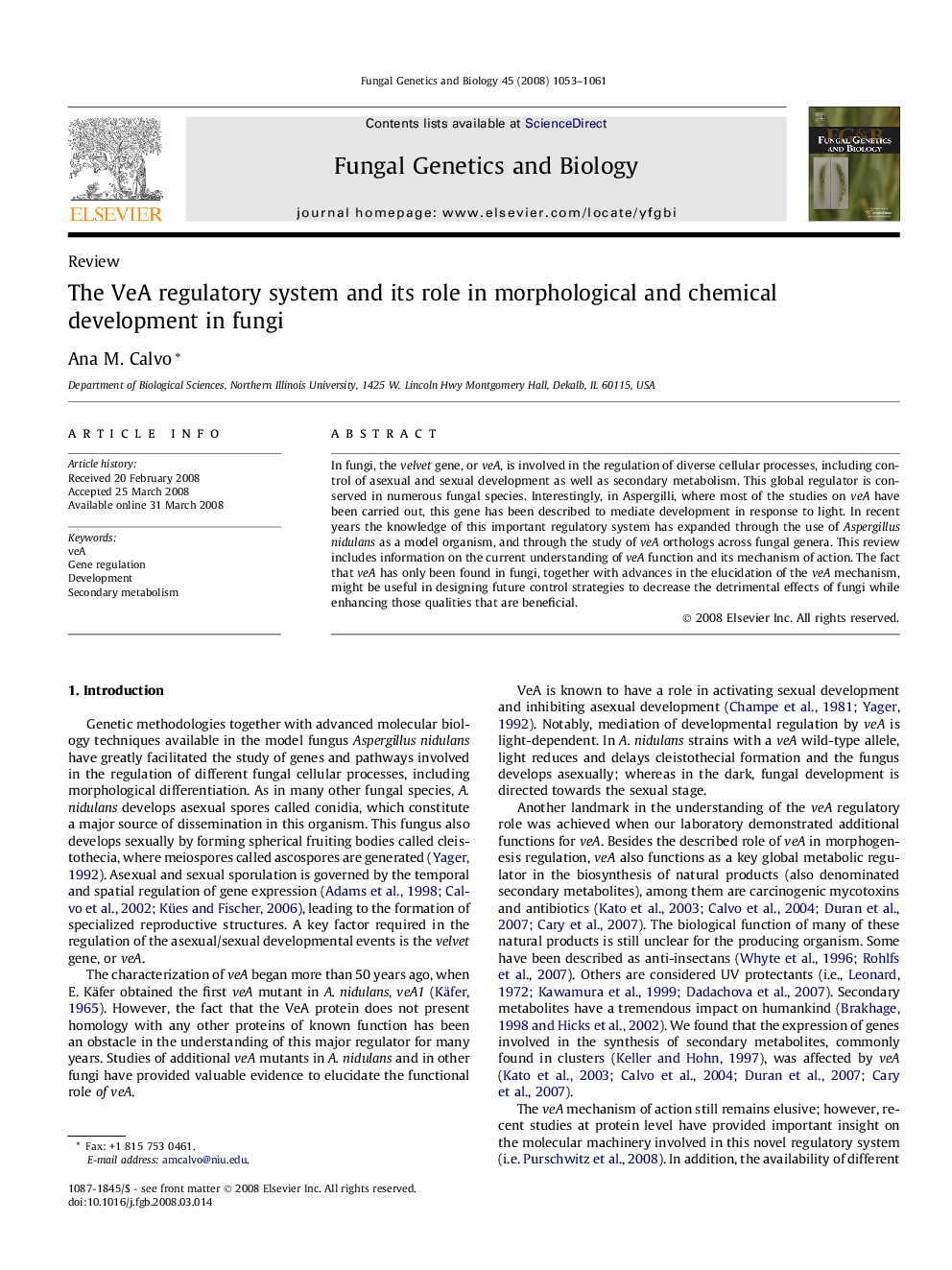 The VeA regulatory system and its role in morphological and chemical development in fungi