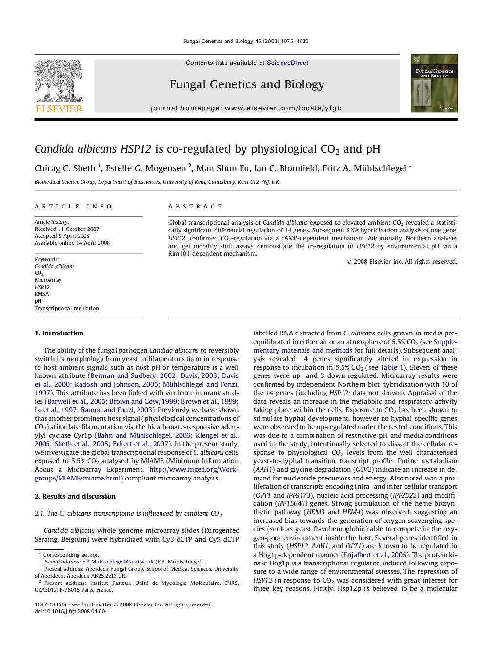 Candida albicans HSP12 is co-regulated by physiological CO2 and pH