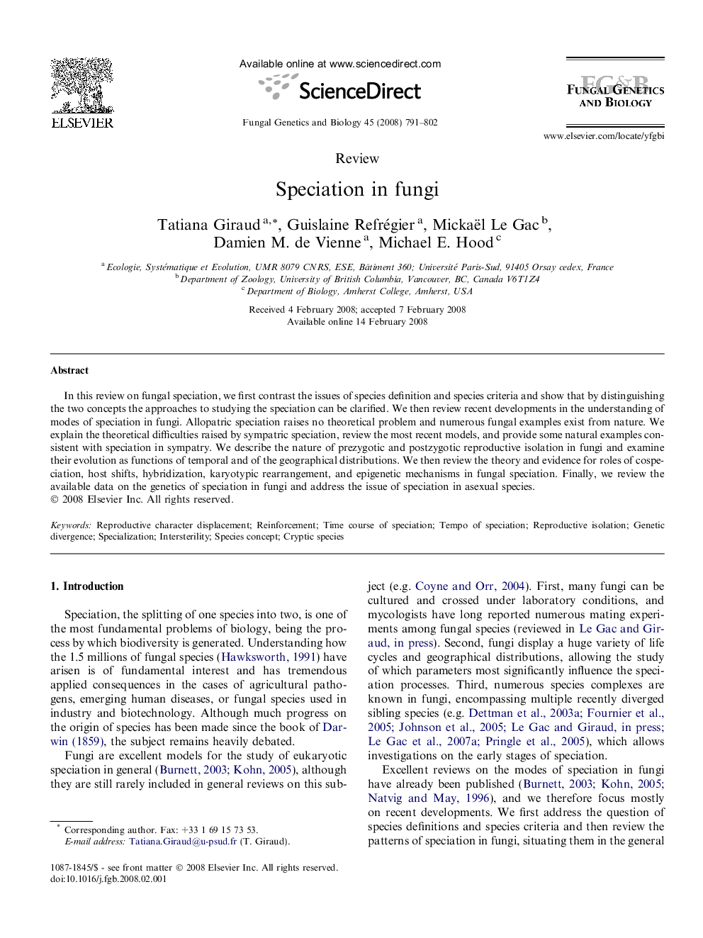 Speciation in fungi