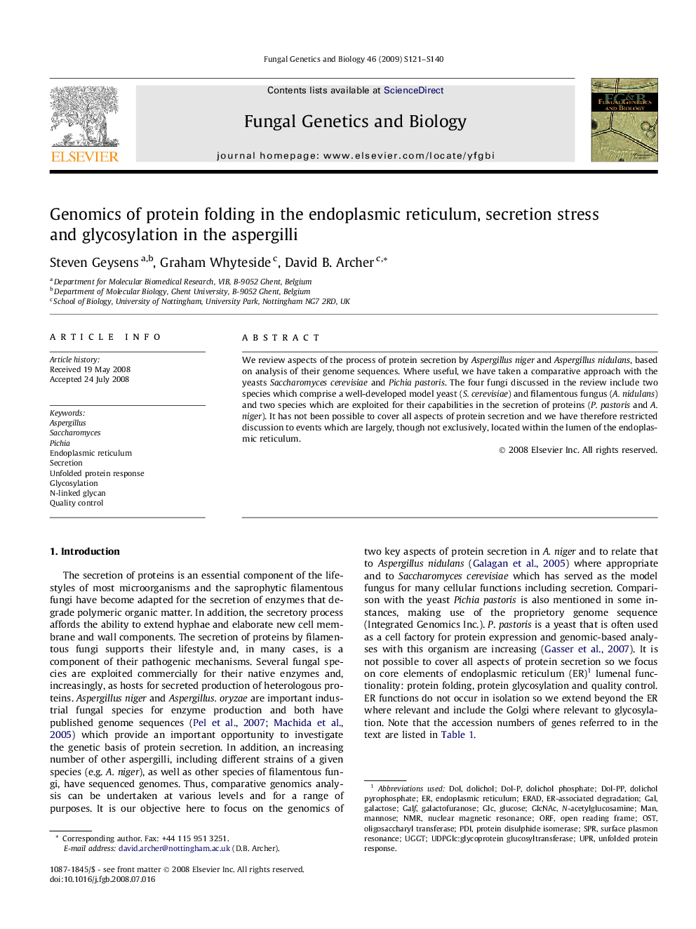 Genomics of protein folding in the endoplasmic reticulum, secretion stress and glycosylation in the aspergilli