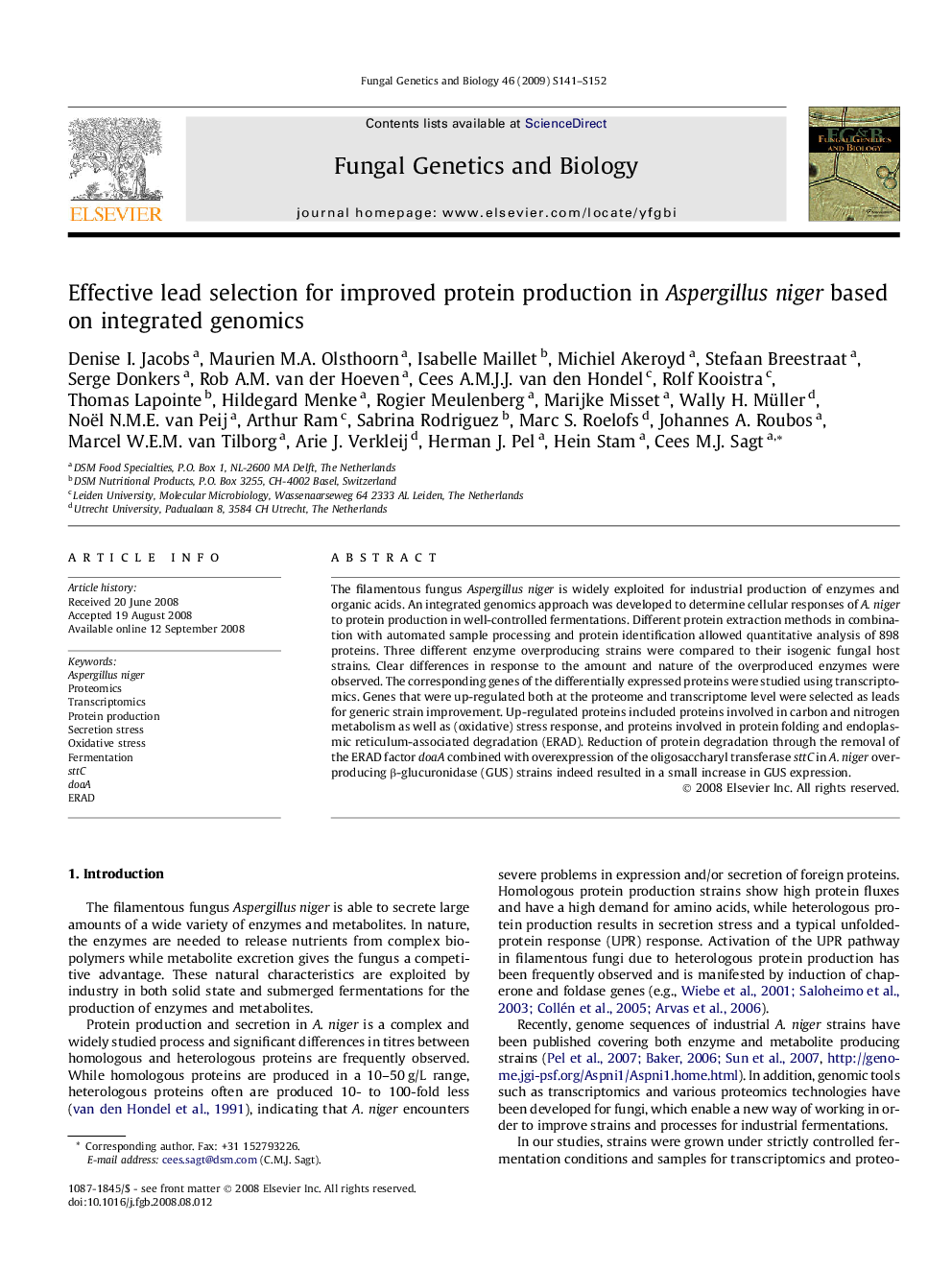 Effective lead selection for improved protein production in Aspergillus niger based on integrated genomics