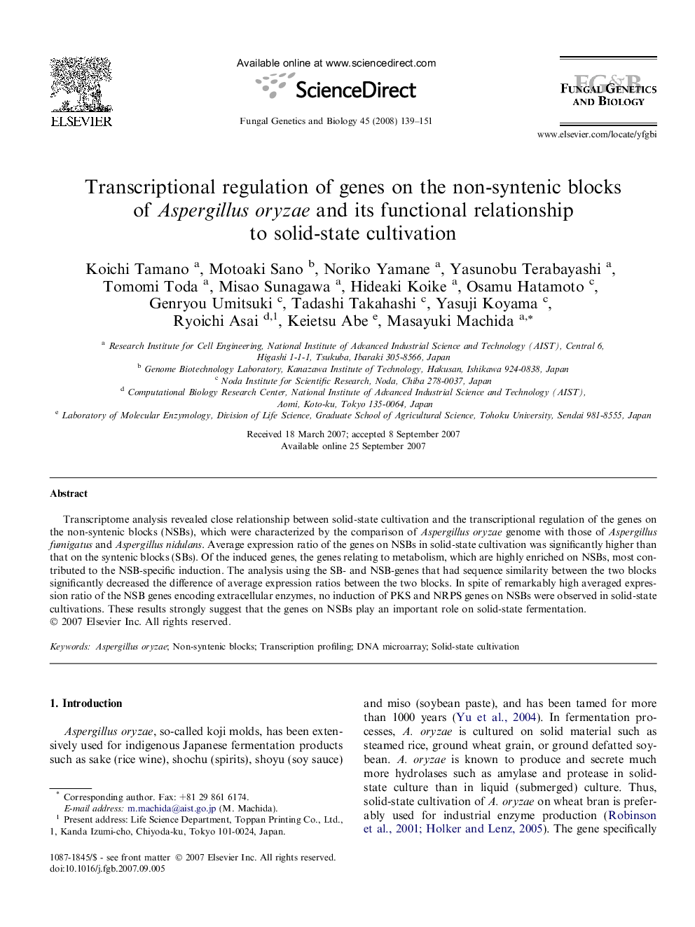 Transcriptional regulation of genes on the non-syntenic blocks of Aspergillus oryzae and its functional relationship to solid-state cultivation